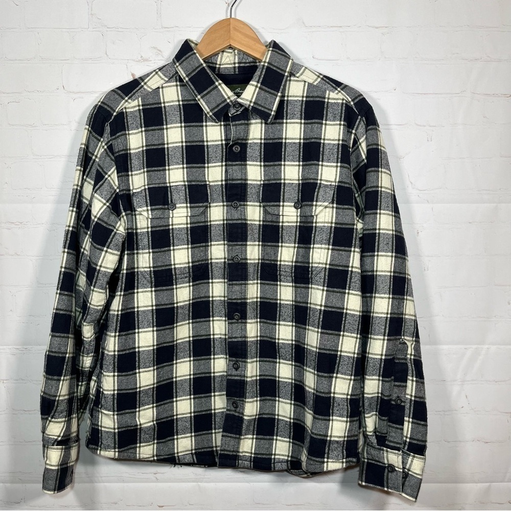 Eddie Bauer Shacket Mens Size Small Blue Flannel Plaid Fleece Thick Jacket